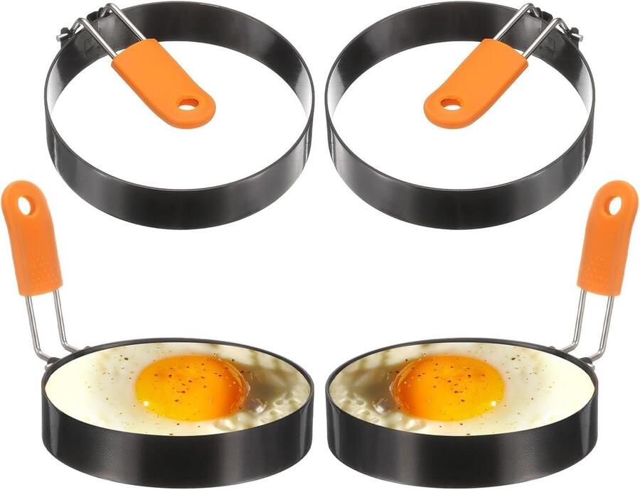 Eierringen Set Pannenkoekringen Ontbijt Maken Anti-aanbak met Handvat 10 cm Doorsnee Zilver