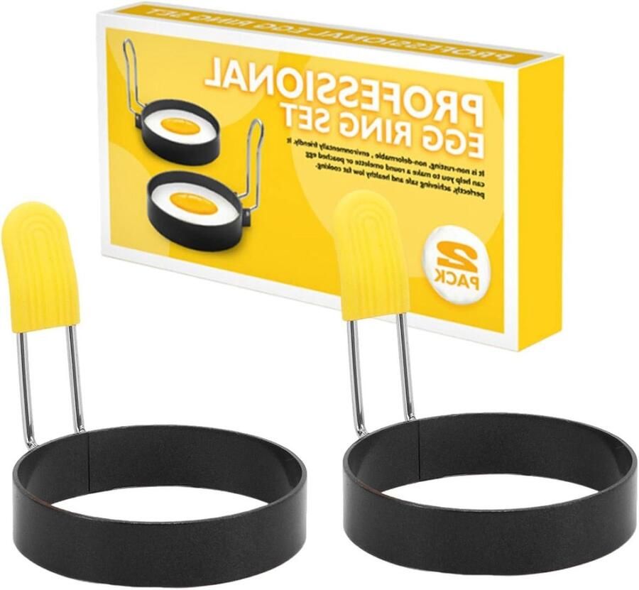 Eierringen Set Pannenkoekvorm Ontbijt Bakken Antiaanbaklaag 155 x 8 x 26 cm Zwart