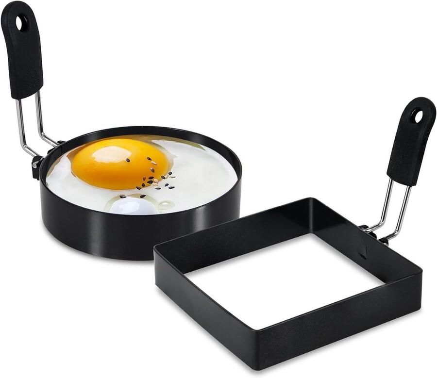 Eierringen Set Pannenkoekvorm Ontbijt Bakken Met Hittebestendige Handgreep 4 Inch Doorsnee Zwart