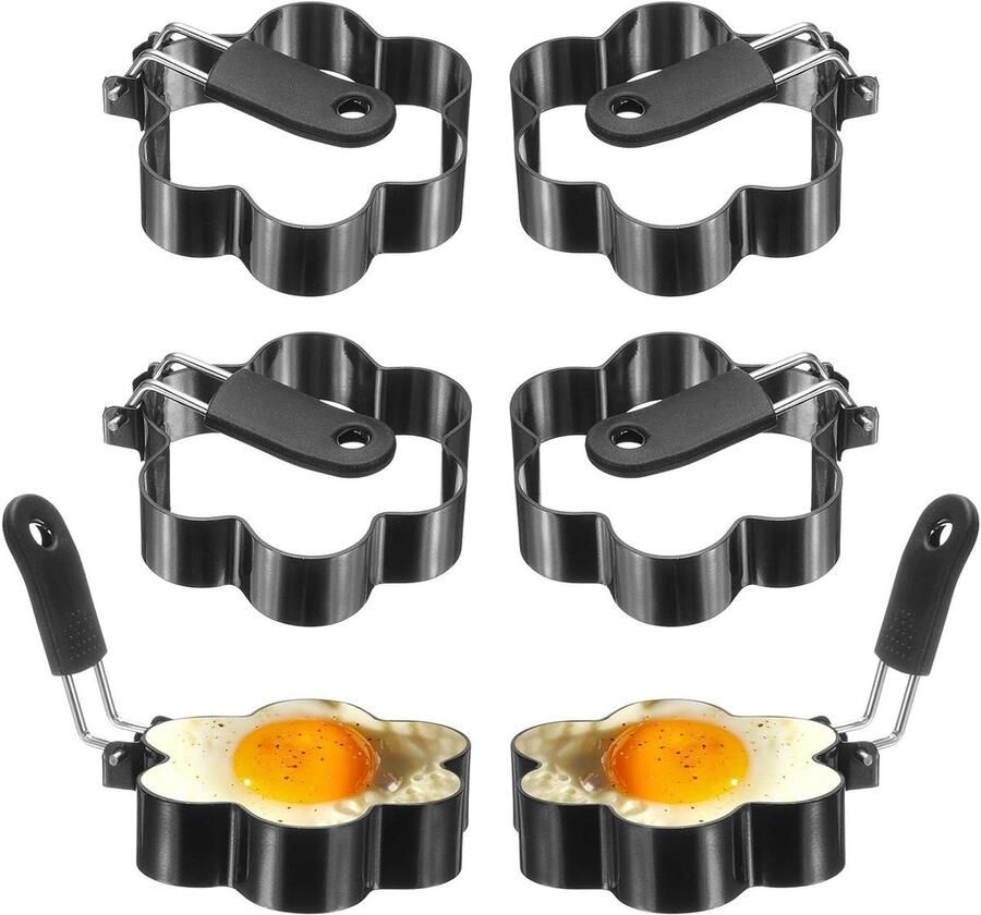 Eierringen Set Pannenkoekvorm Ontbijt Maken Met Handgreep 6 Stuks Zilver