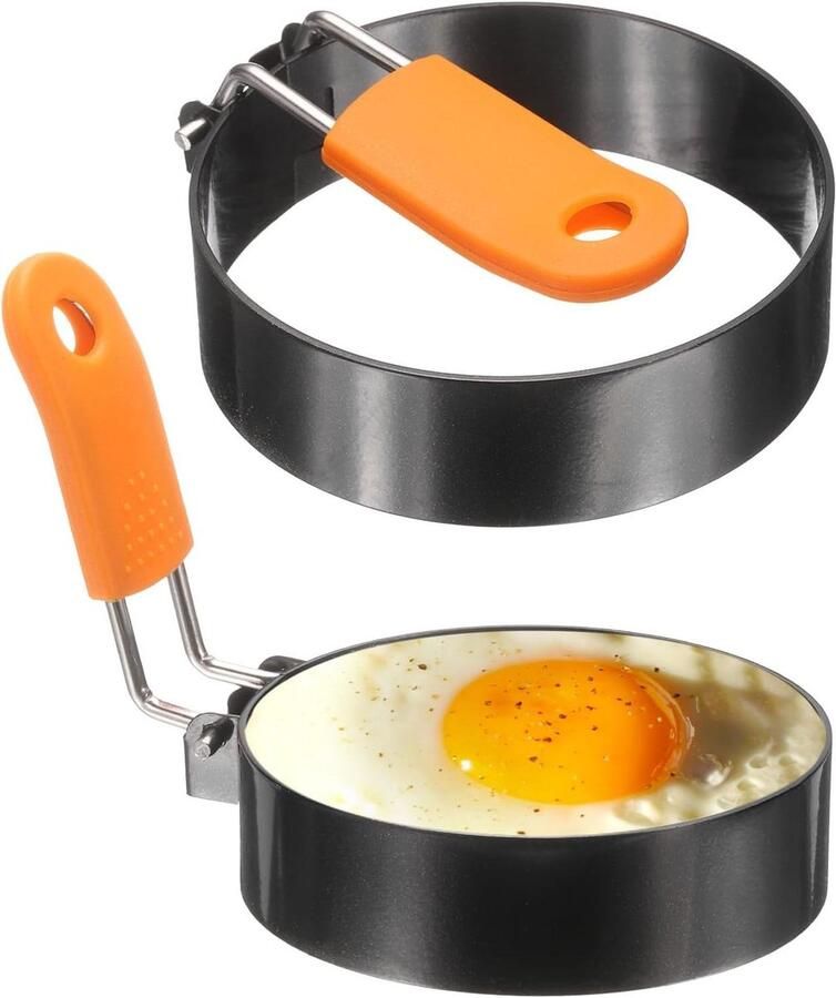Eierringen Set Pannenkoekvorm Ontbijt Maken Met Hittebestendige Handgreep 7.5 cm Diameter Zilverkleurig