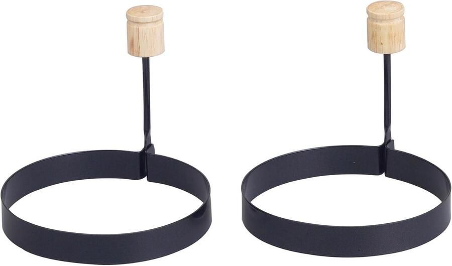 Eierringen Set Pannenkoekvorm Rond Ontbijt Maken Anti-aanbaklaag PFOA BPA Vrij 9.5 cm Diameter Zwart