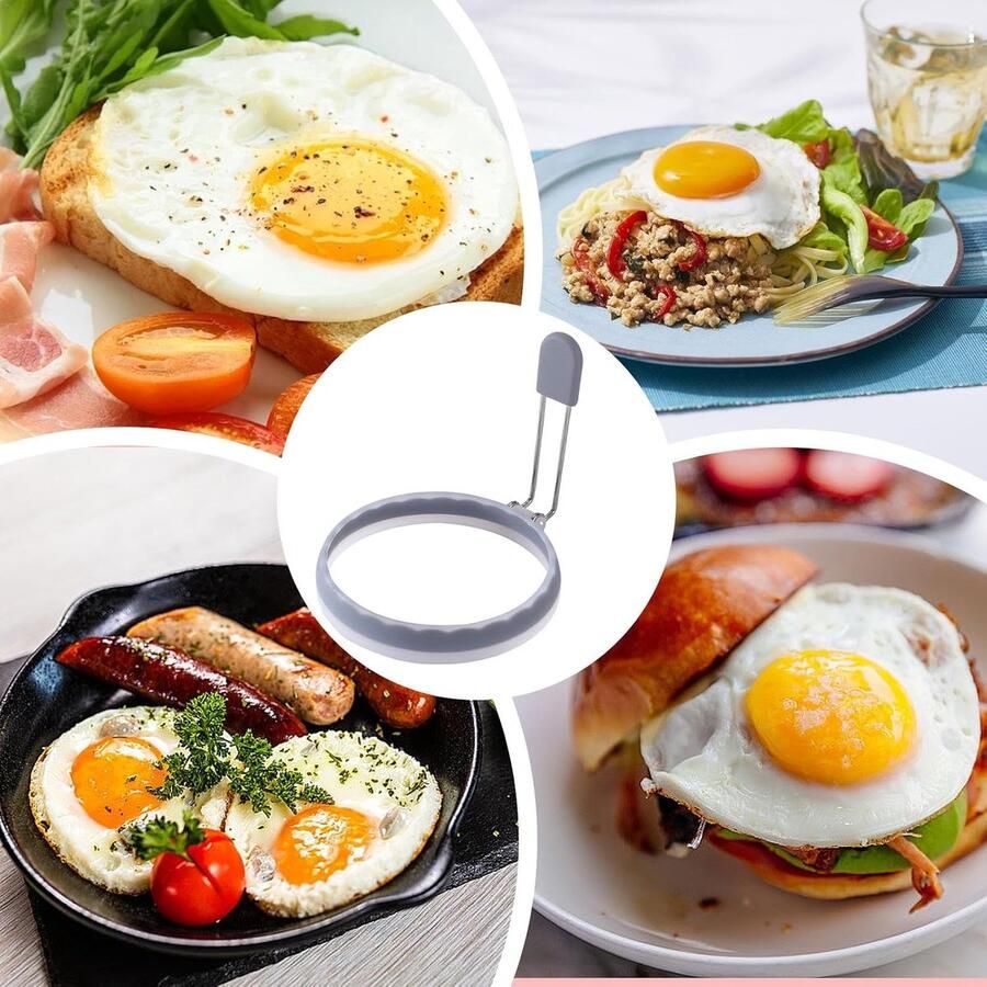 Eierringen Set Spiegelei Vorm Ontbijt Maken Anti-aanbak Koken 10.2 cm Grijs - Foto 2