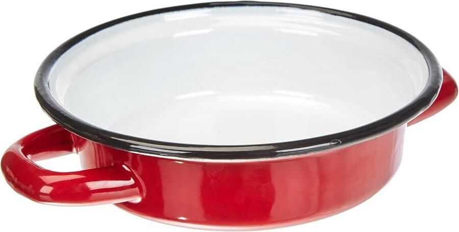 Eierschaal 14 cm geëmailleerd staal rood wit