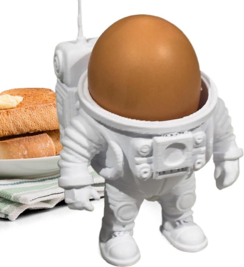 Eierstandaard Astronaut Eierdopje Ruimte Ontbijt Presentatie Uniek 3D Ontwerp 6.7 x 7.7 x 10.1 cm Wit
