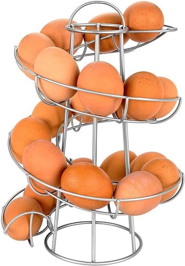 Eierhouder Dispenser Eierrek Spiral Keuken Organisatie Oudste Eieren Eerst Ruimte voor 24 Zilverkleurig