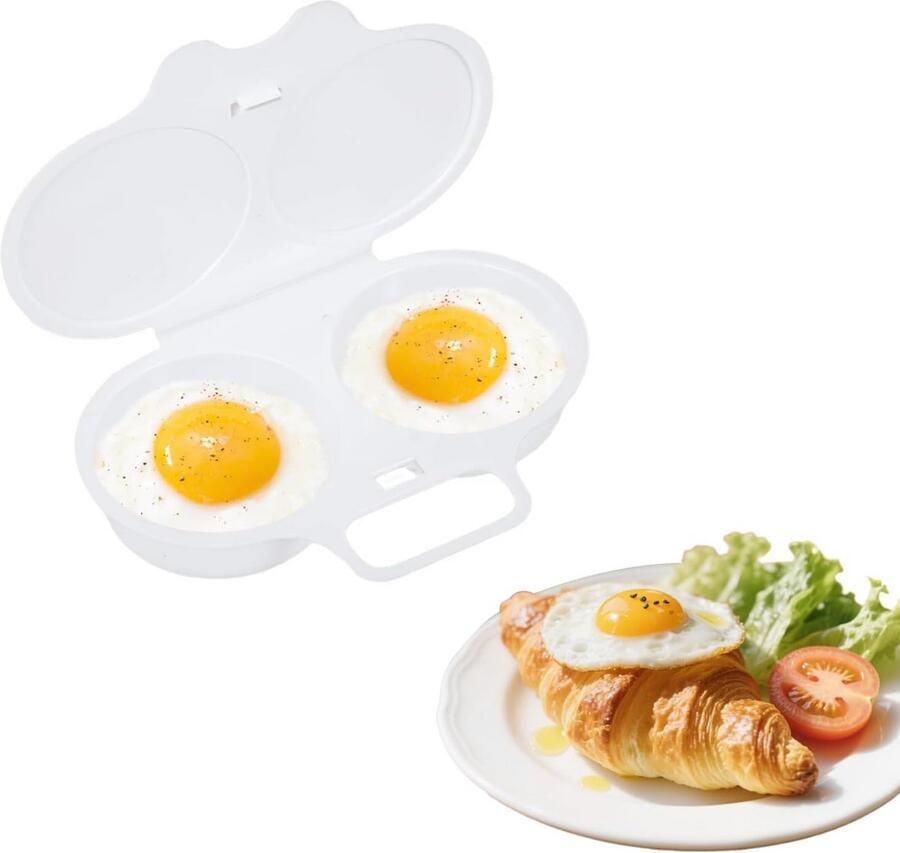 Eierstoof magnetron dubbele kop voor snel gekookte eieren herbruikbare eiermaker met deksel perfect voor ontbijt of tussendoor