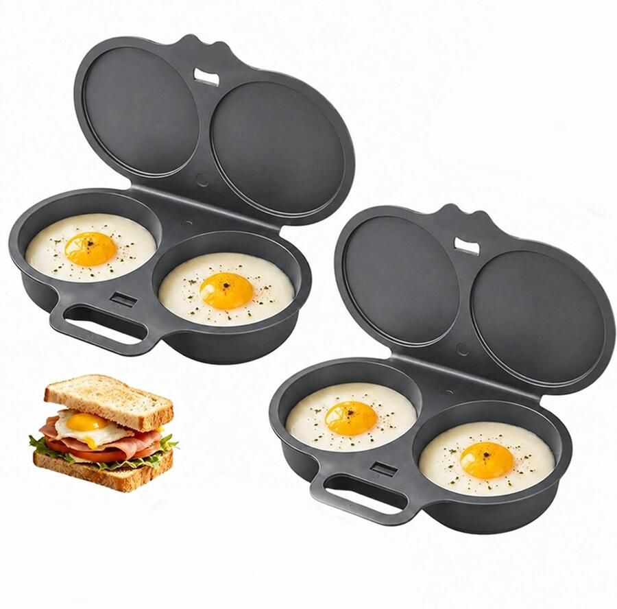Eierstoomvorm 2 stuks 16*11 5*3 cm Eierkoker Eierfriteuse Dubbele eierkoker voor de magnetron Eierkoker met antiaanbaklaag Keukengerei Kookt twee eieren tegelijk Geschikt voor het ontbijt Donkergrijs