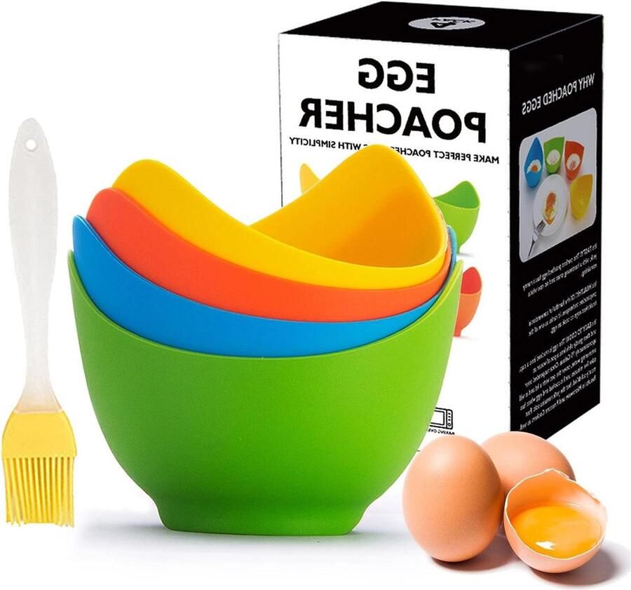 Eierstroper 4 stuks Gepocheerde eierkoker Ontbijt maken Met ringstandaard BPA-vrij Multicolor
