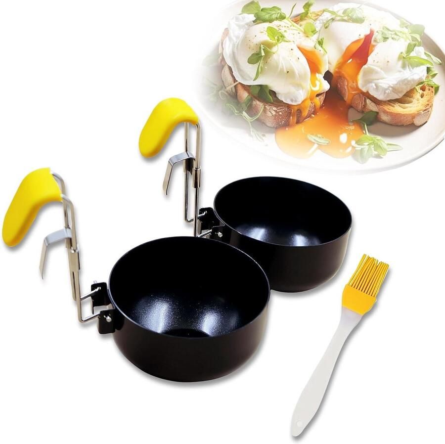 Eierstroper Pan Eierkoker Rvs Ontbijt Bereiden Opvouwbaar Handvat 15 Cm Diameter Zwart