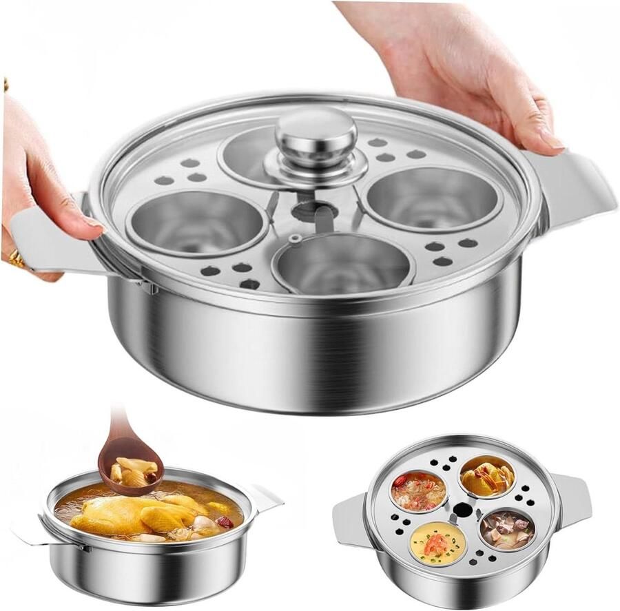 Eierstroper Pocheren Koken Perfect Gepocheerde Eieren 4 Anti-aanbak Bekers 24 cm Diameter Zilver