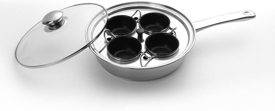 Eierstroperpan met anti‑aanbaklaag inductiebestendig roestvrij staal voor 4 eieren 22.3cm zilver perfect voor gepocheerde eieren als ontbijt