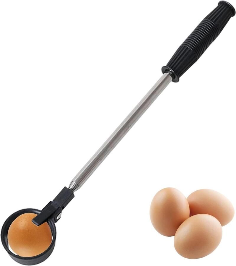 Eiervanger Eieropvanger Eierverzamelaar Eieren Verzamelen Telescopische Arm 40-195 cm Zwart