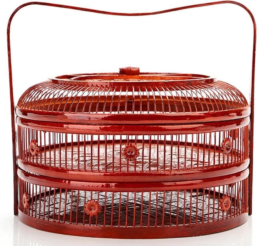 Eierverzamelmand Bamboe Opbergmand Deksel Verse Eieren Bewaren Dubbellaags Ontwerp 26 x 15 cm Rood
