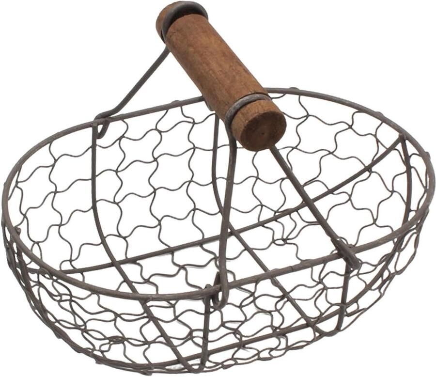 Eierverzamelmand Eierhouder Eieren Verzamelen Duurzaam IJzer Hout 18 x 12 cm Zwart