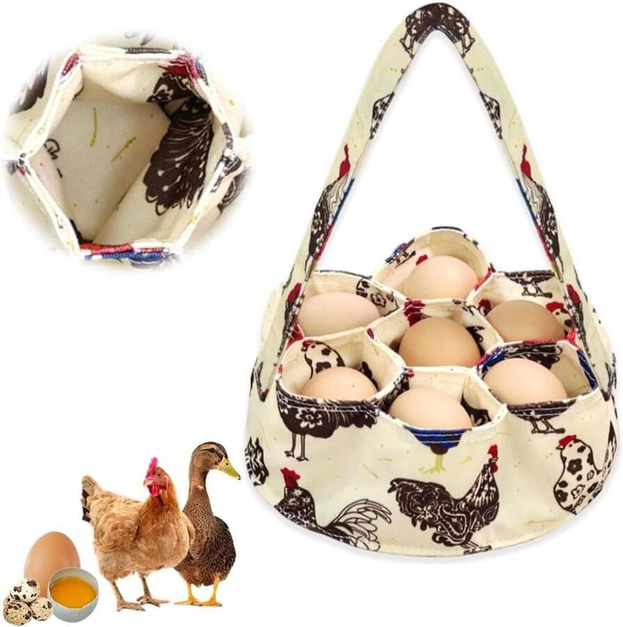 Eierverzamelmand Mini mand Eieren Verzamelen Met 7 zakken 20 x 7 cm Beige