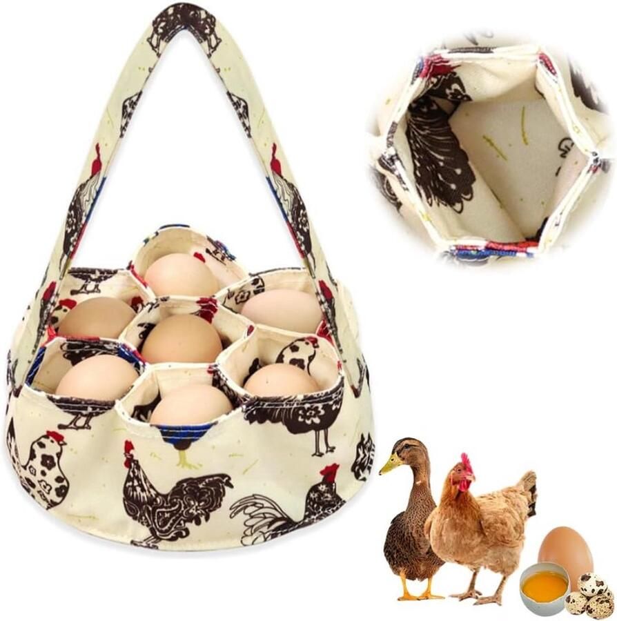 Eierverzamelmand Mini mand Eieren Verzamelen Met 7 zakken 20 x 7 cm Beige