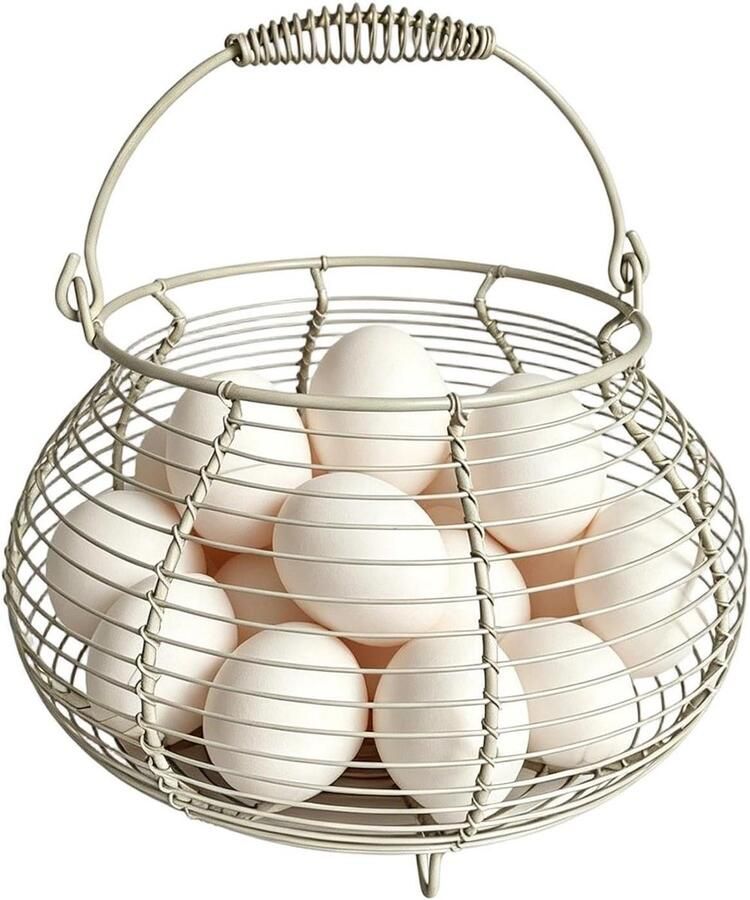 Eierverzamelmand Vintage Opbergmand Keuken Organiseren Geventileerd Ontwerp 16x21x16 cm Beige