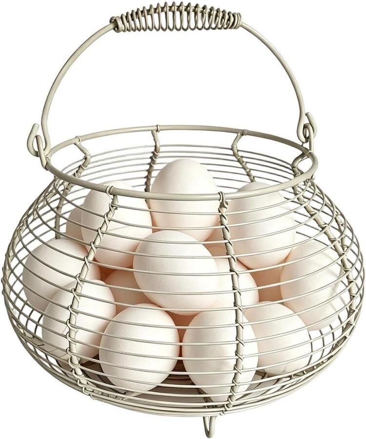 Eierverzamelmand Opbergrek Mand Eieren Verzamelen Vintage Metaal Design 17x22x17 cm Beige
