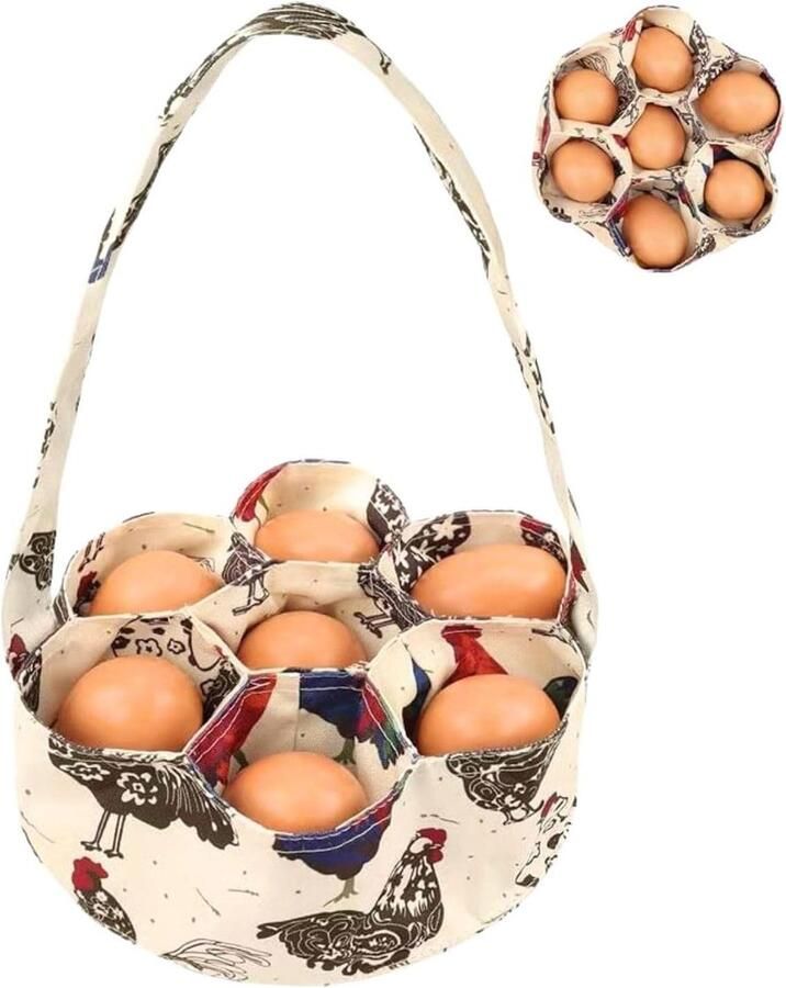 Eierverzamelmand Stoffen mand Eieren verzamelen Met handvat 23 x 22 x 6 cm Beige
