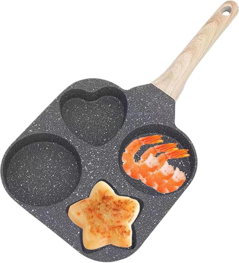 Eiervormen pan Ontbijt pan Ontbijt maken 4-in-1 design 4 eieren Zwart