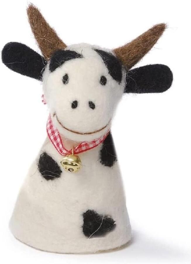 Eierwarmer Koe Decoratie Eierhouder Ontbijt Presentatie Met Belletje 12 cm Hoog Gevlekt