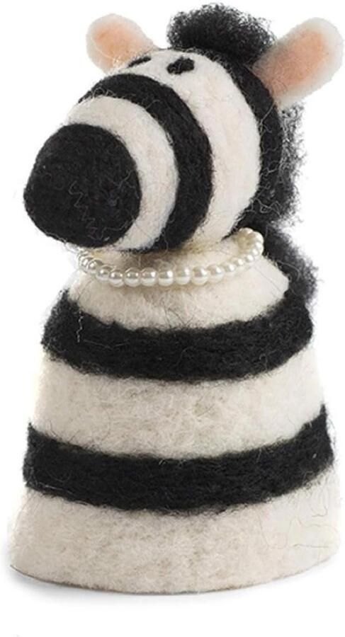 Eierwarmer Zebra Decoratieve Eierhouder Tafel Decoratie Met Parelketting 10 cm Hoog Zwart-Wit