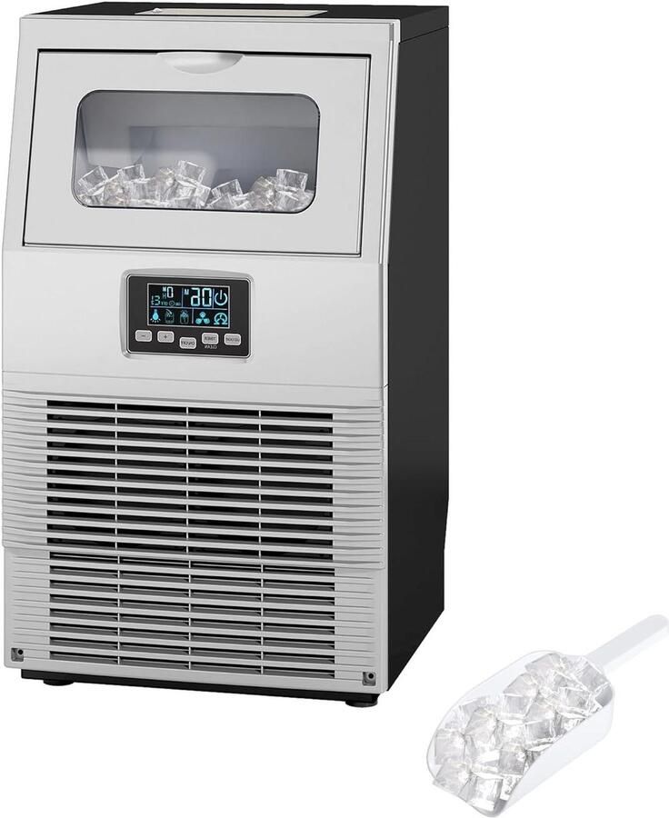 Eiswürfelmaschine Ijsblokjesmachine Snelle Ijsbereiding Selbstreinigend 30kg 24H Zilver