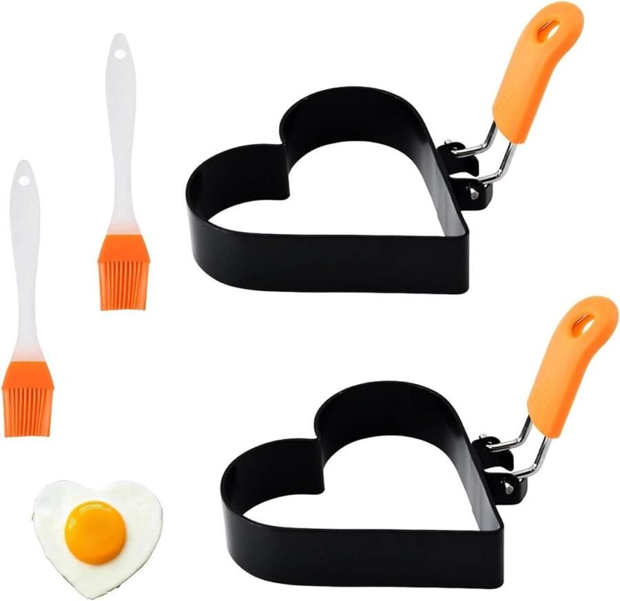 Eivorm Hartvorm Pannenkoekvorm Set Ontbijt Maken Inklapbare Handgrepen 2 Stuks Zwart