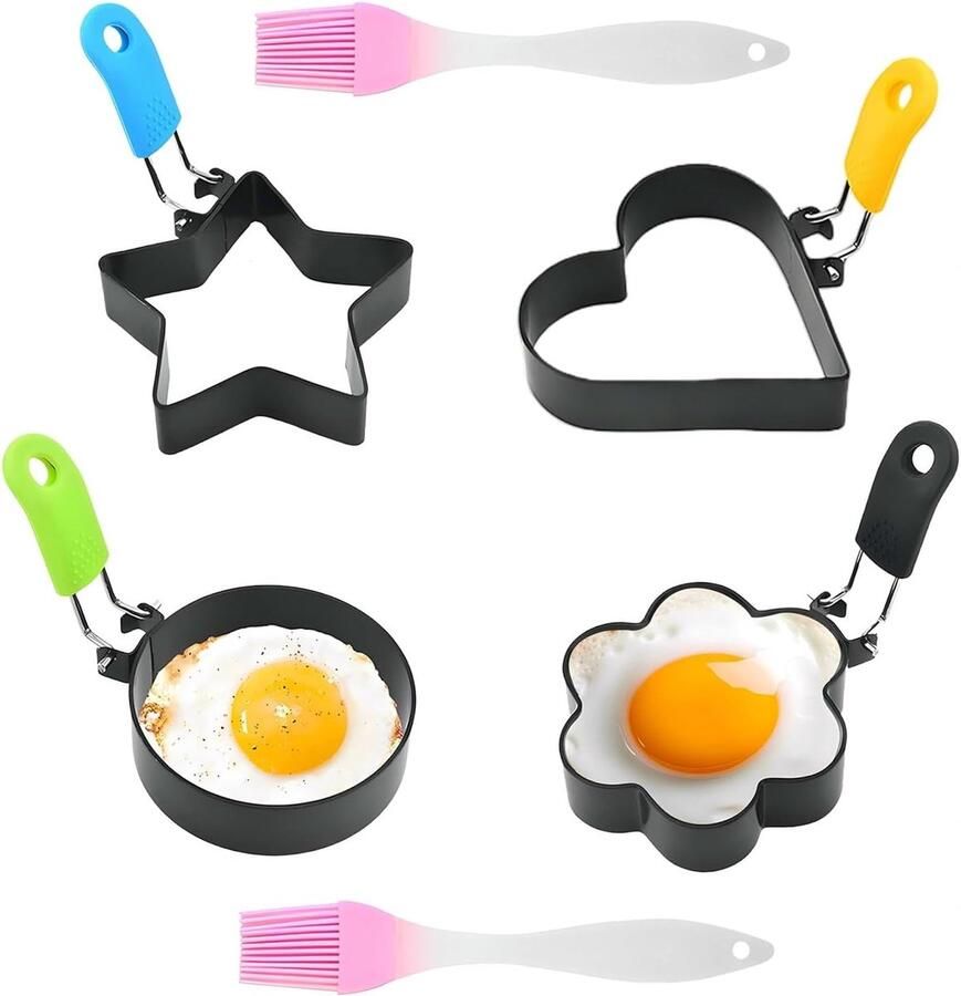 Eivormen Set Pannenkoekvormen Omelet Ontbijt Maken Uitklapbare Handvatten 4 Stuks Zilver
