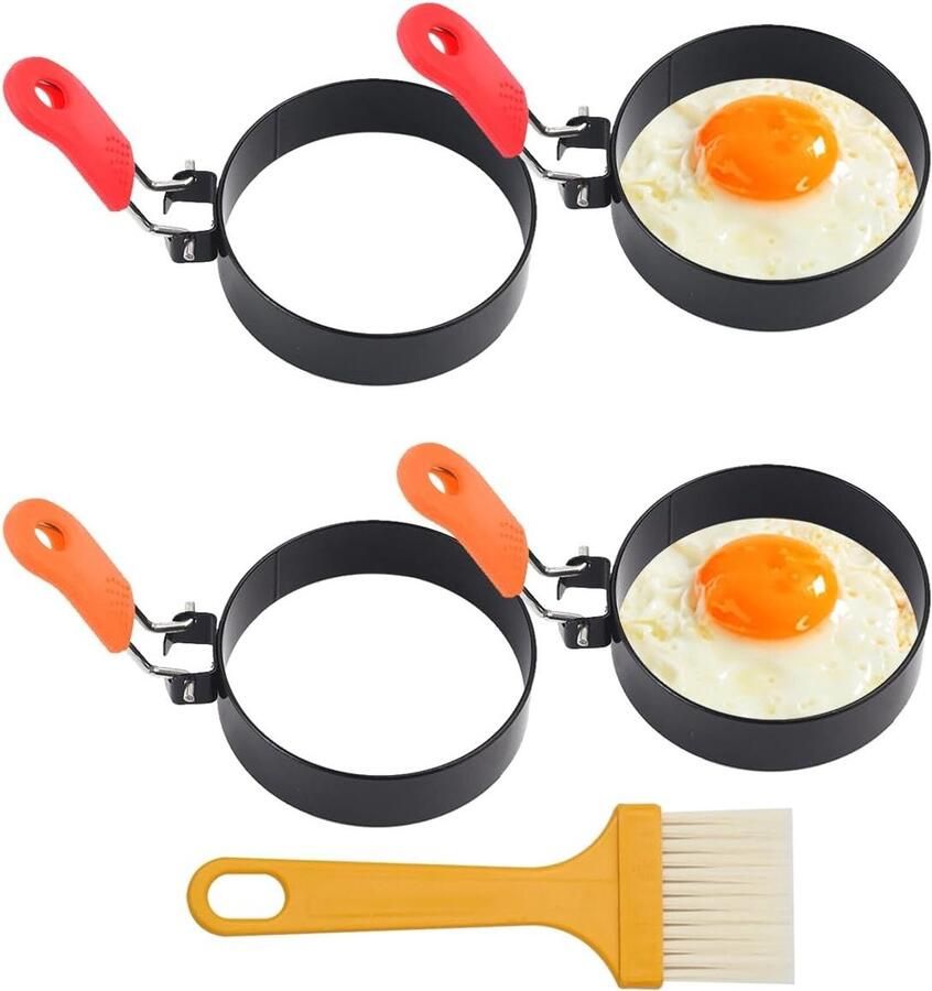Eivormpjes voor het bakken van eieren Antiaanbaklaag opvouwbare handgreep roestvrij staal ideaal voor pannenkoeken en omeletten - Foto 1