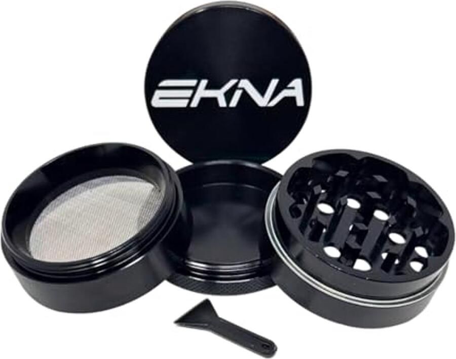 EKNA Grinder klein 4-delig Ø 50mm aluminium CNC gefreesd Premium met grinder krassen voor kruiden tabak en specerijen hoogwaardig hoogte 36mm zwart