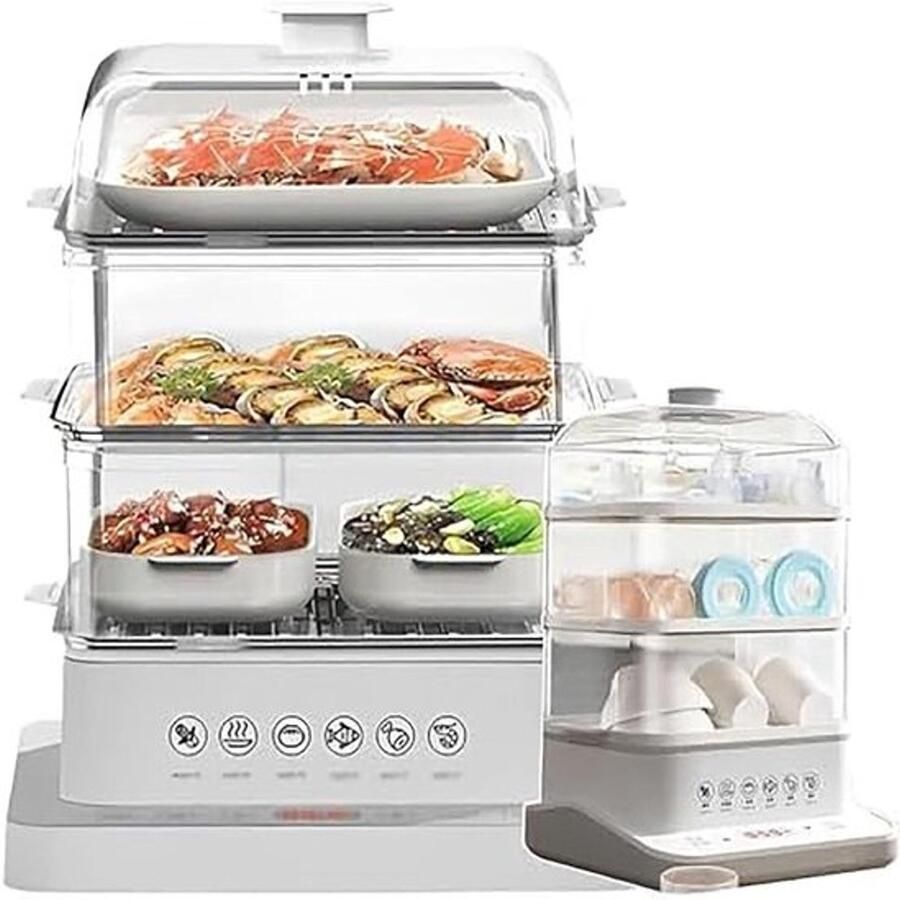 Electric food steamer for cooking 3-layer removable food steamer with 40 litre capacity 12-hour insulation function and 6 cooking modes for vegetables meat and fish