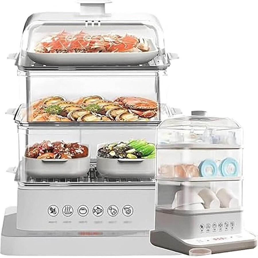 Electric food steamer for cooking 3-layer removable food steamer with 40 litre capacity 12-hour insulation function and 6 cooking modes for vegetables meat and fish