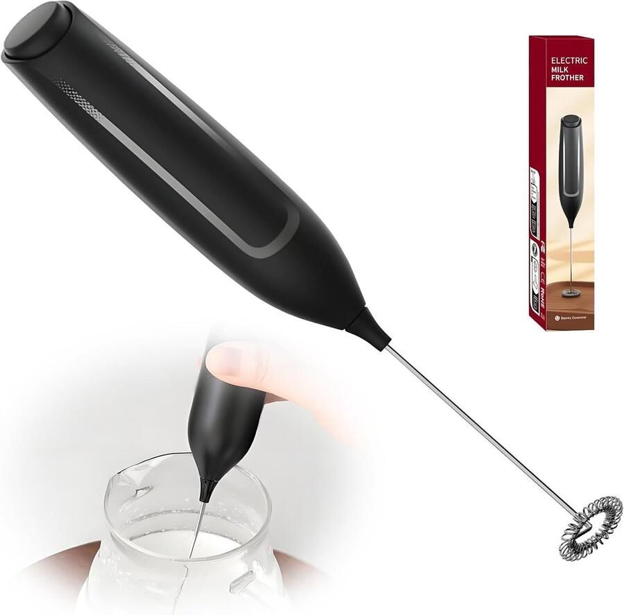 Electric Milk Frother RVS Mini Whisk Draagbare Waterdichte Mixer voor Koffie Latte Cappuccino Matcha Zwart