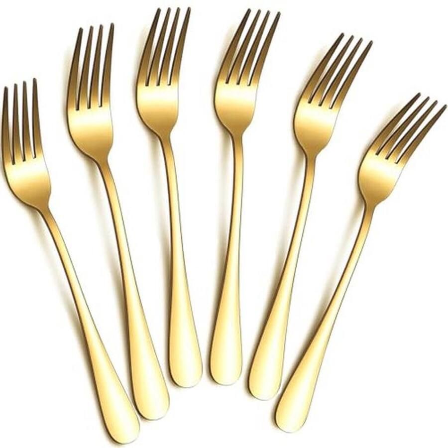 Elegant Diner Vorkset Set van 6 Roestvrijstalen Vorken met Gouden Afwerking Vaatwasmachinebestendig