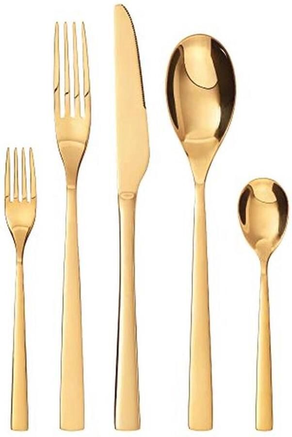 Elegante 10-delige bestekset voor 2 personen van roestvrij staal met gouden afwerking