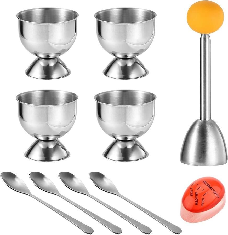 Elegante eierdopjes Set lepels Ontbijt serveren Met eiertopper Set van 4 Staal