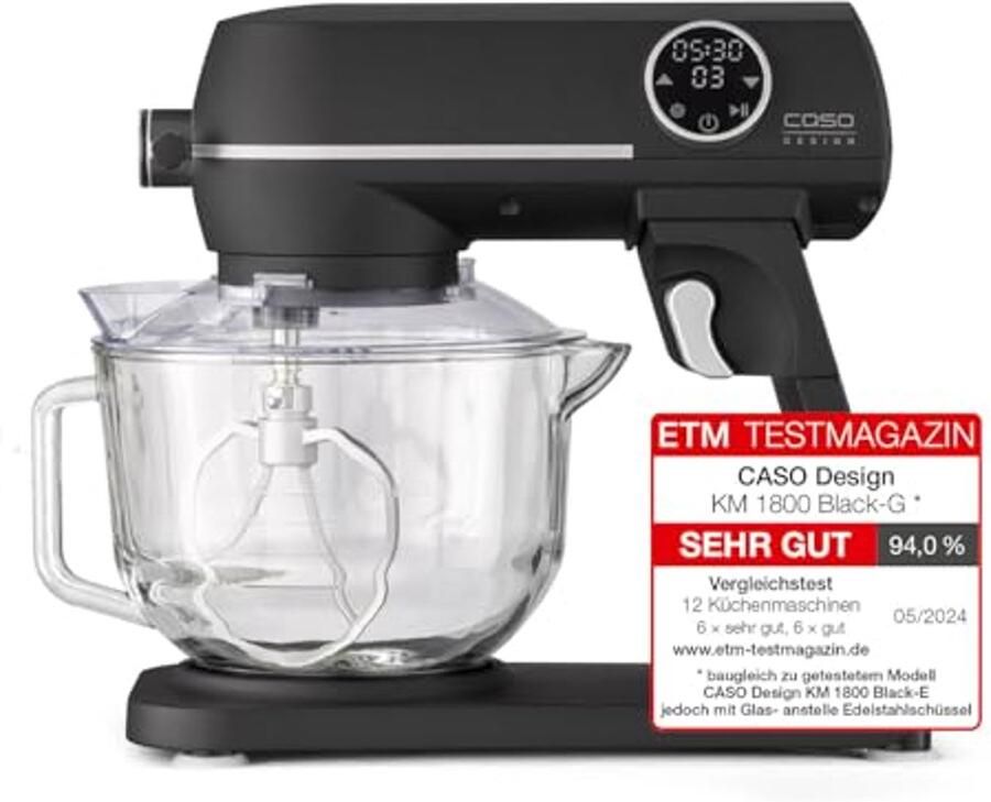 Elegante keukenmachine met 1800 Watt en 4 5 L glazen kom