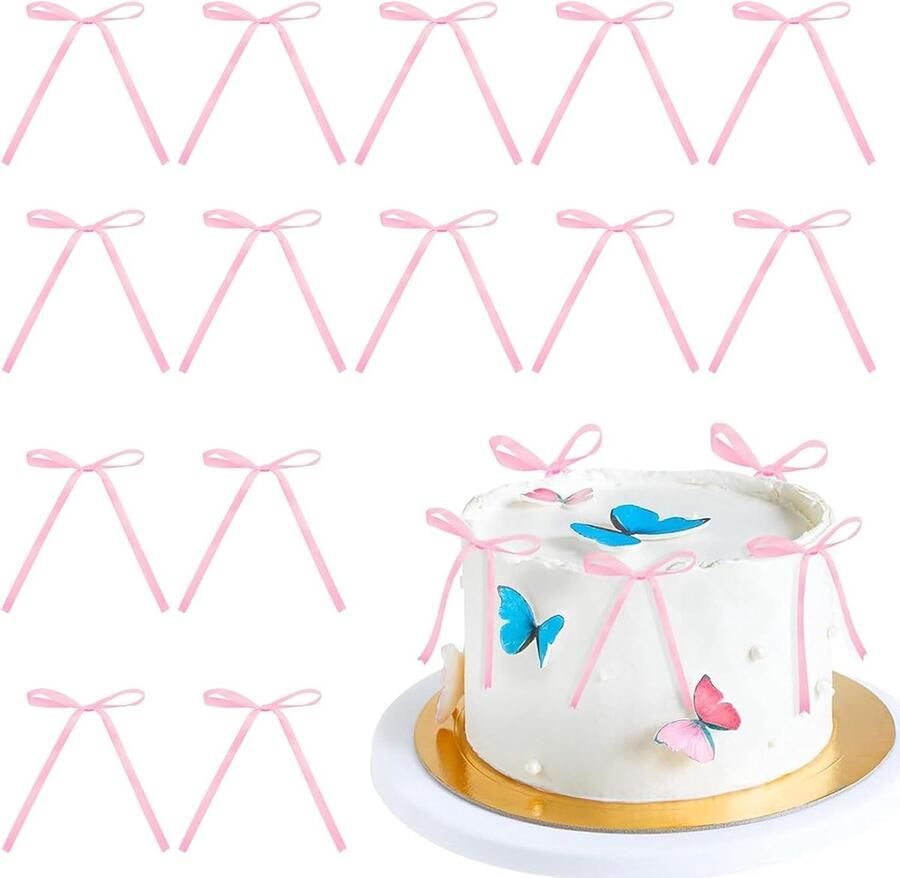 Elegante Roze Cake Decoraties met Strik 20 Stuks voor Bruiloften Feestjes en Kerstversiering