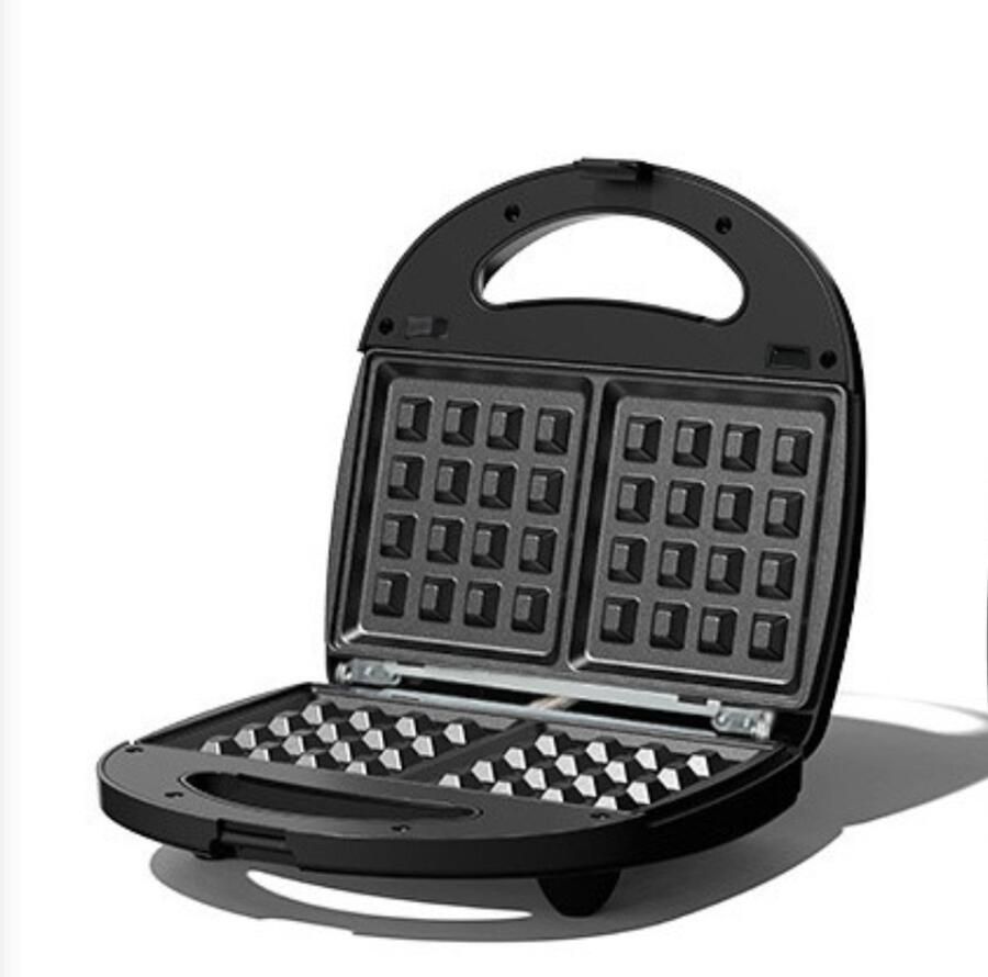 Elektrisch antiaanbak wafelijzer voor Belgische wafels metalen snackmaker geschikt voor ontbijt en sandwiches compact en draagbaar zwart