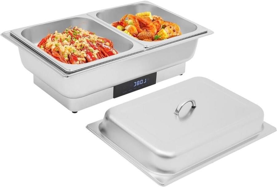 Elektrisch Buffet Warmhoudbak Gastronorm Eten Warm Houden Intelligente Temperatuurregeling 9.51 Qt Capaciteit Zilver