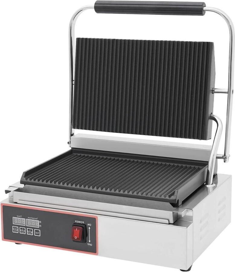 Elektrisch Contact Grill Panini Grill Contactgrill Broodjes Grillen Verstelbare Temperatuur 43x37x19 cm Zilver zwart