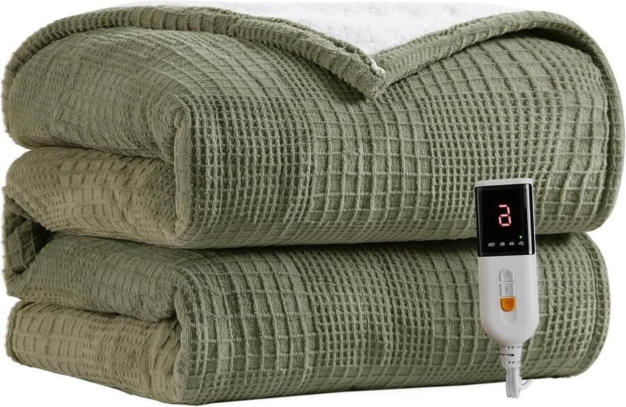 Elektrisch Dekentje Verwarmde deken Lekker opwarmen 9 warmtestanden 130x160 cm Grijsgroen