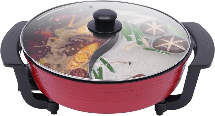 Elektrisch Fondue Apparaat Fonduepan Inductie Gezellig Eten Dubbele Sauspan 6 Liter Rood