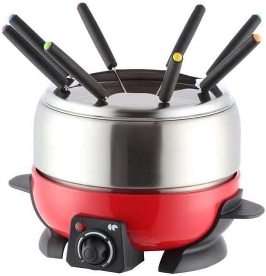 Elektrisch Fondue Set Rood met 8 Vorkjes RVS Pan en Verstelbare Thermostaat