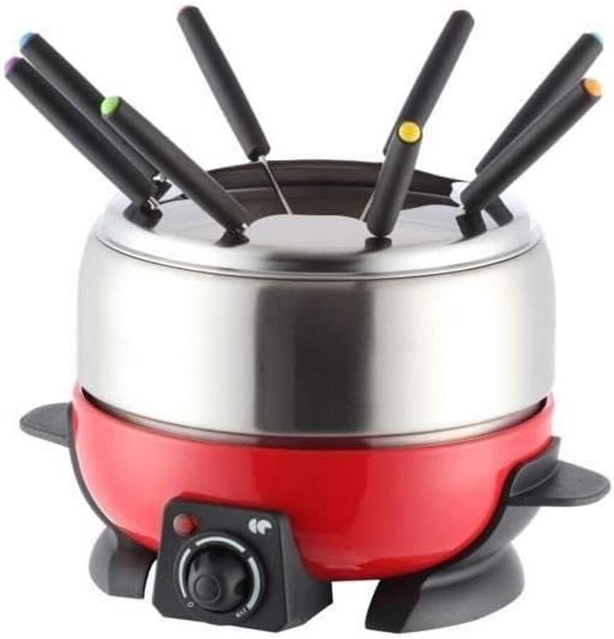 Elektrisch Fondue Set Rood met 8 Vorkjes RVS Pan en Verstelbare Thermostaat