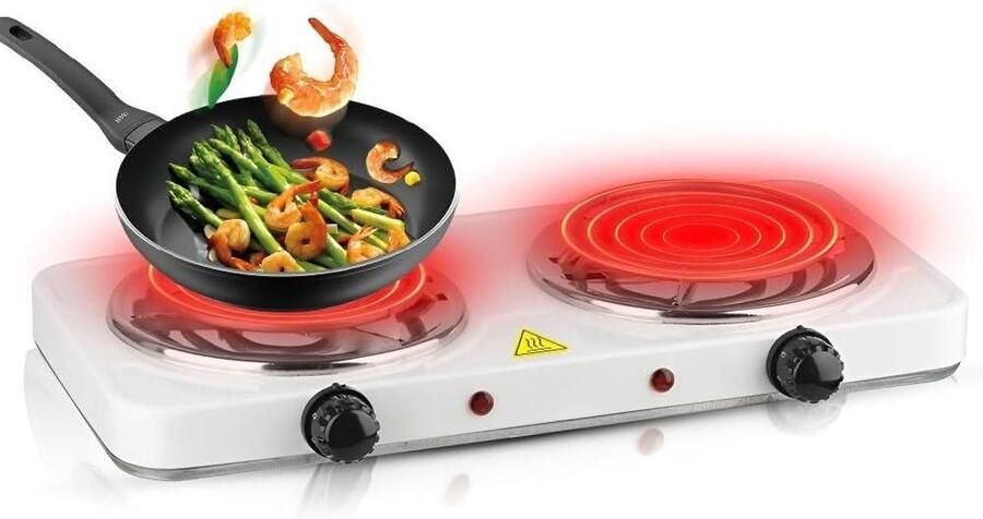 Elektrisch Fornuis Dubbel Mini Kookplaat Thuis Koken Twee Onafhankelijke Zones 1150 Gram One Color
