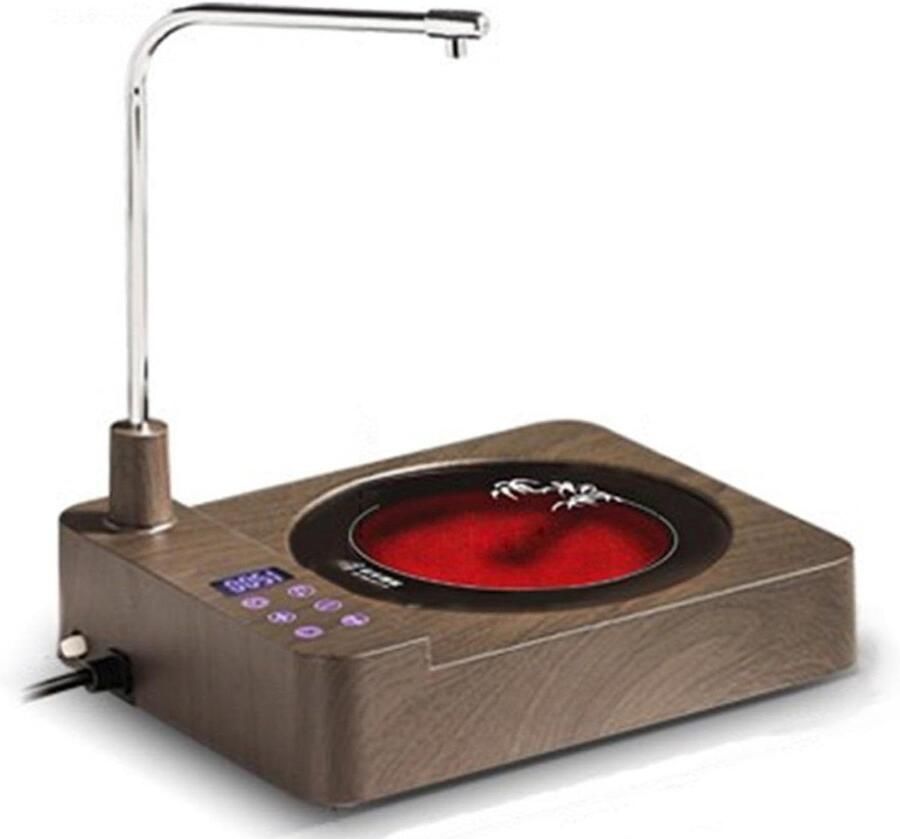 Elektrisch Fornuis Mini Kookplaat Thee Zetten Automatische Watertoevoer 24.7x19.8x5.6 cm Donkere Houtnerf