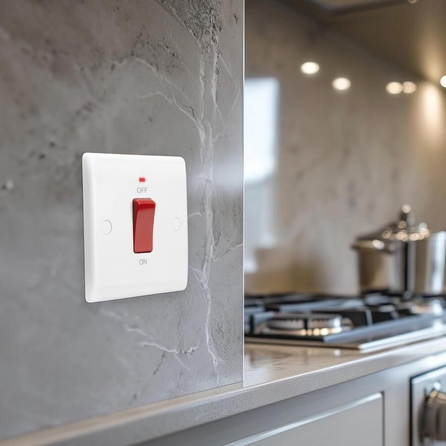 Elektrisch Fornuis Schakelaar met LED-stroomindicator Enkele Plaat Dubbelpolig Wit 45A